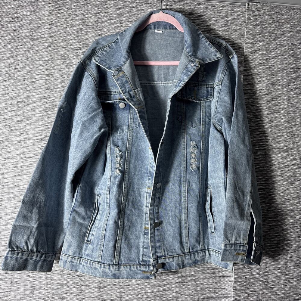 Scacto Distressed Jean Jacket, Blue, Large